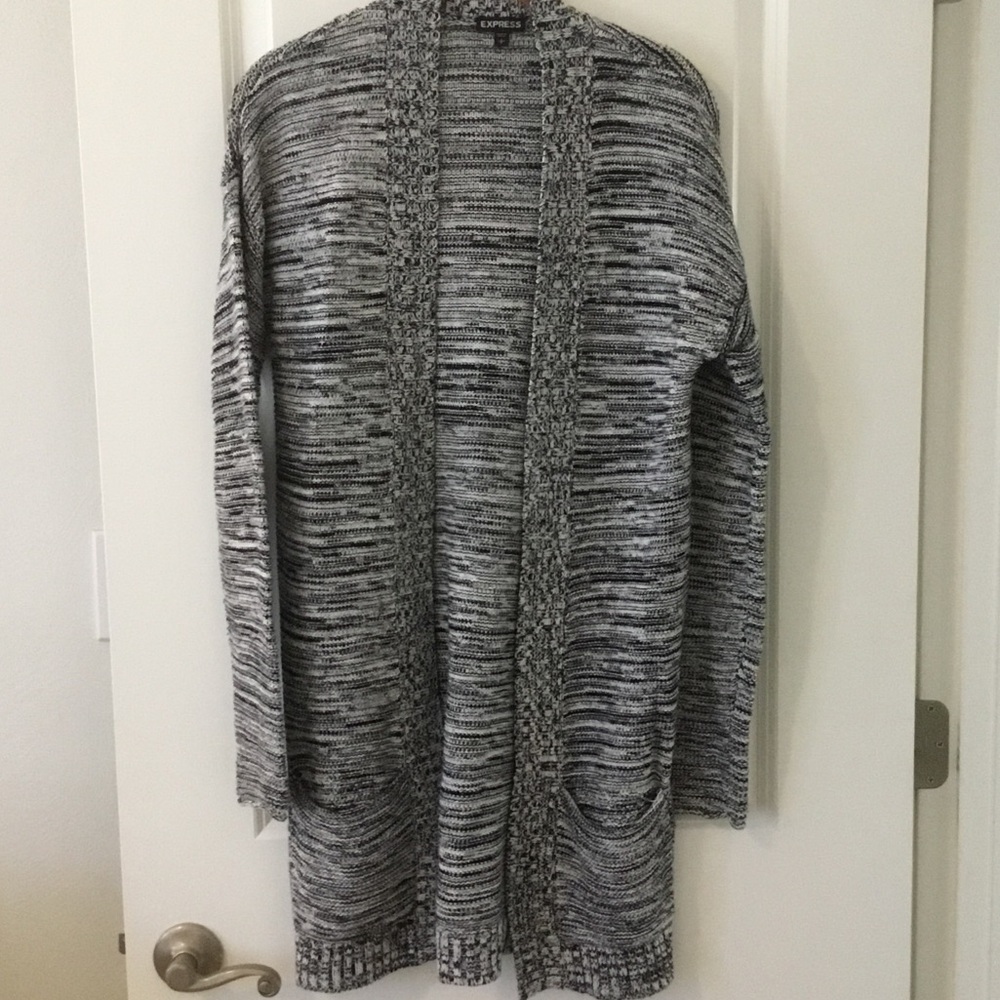 Express Black and White Women's Open Front Tunic Cardigan Sz S